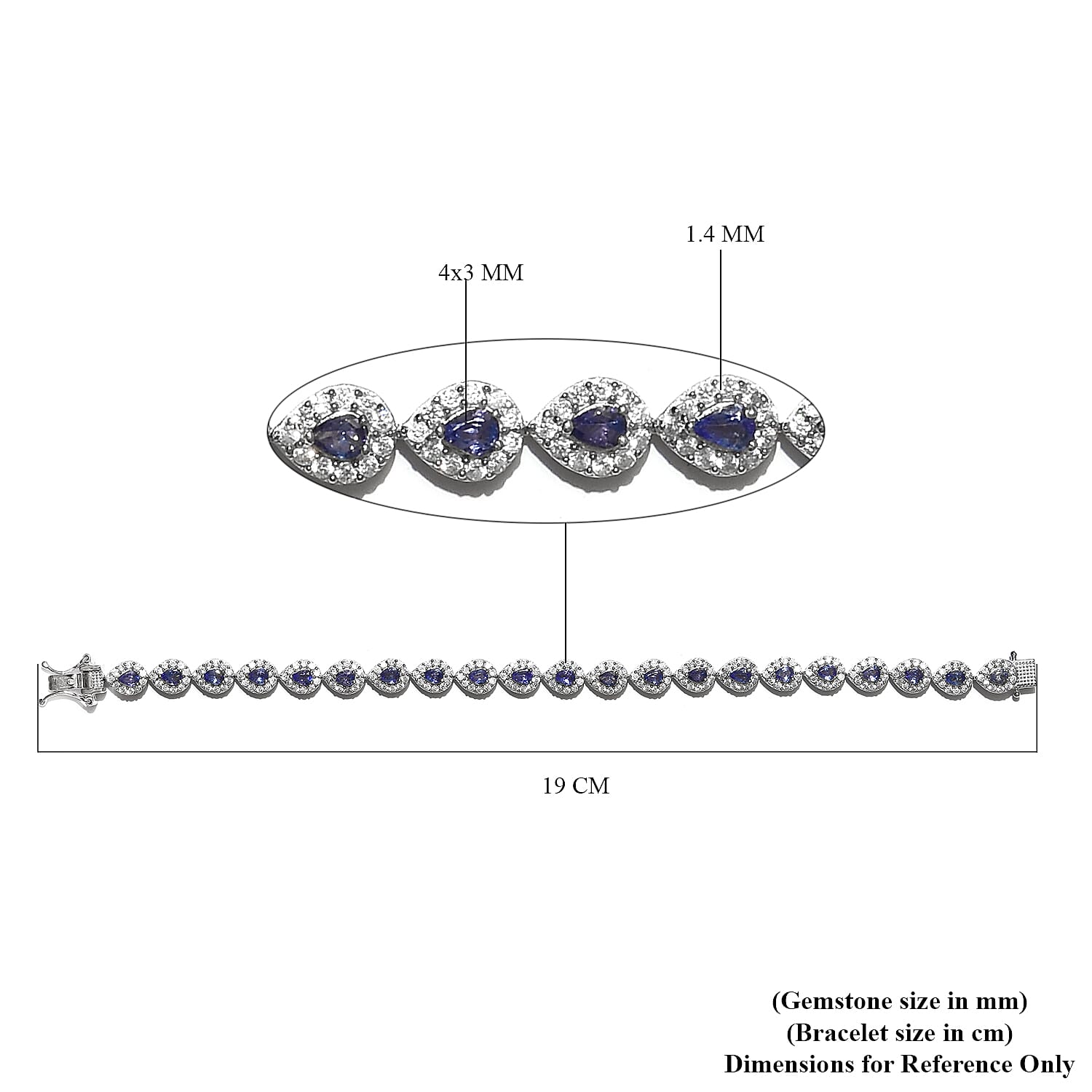 AAA Tanzanite and Natural Cambodian Zircon Bracelet (Size 7) in Platinum Overlay Sterling Silver 8.00 Ct, Silver wt. 14.00 Gms