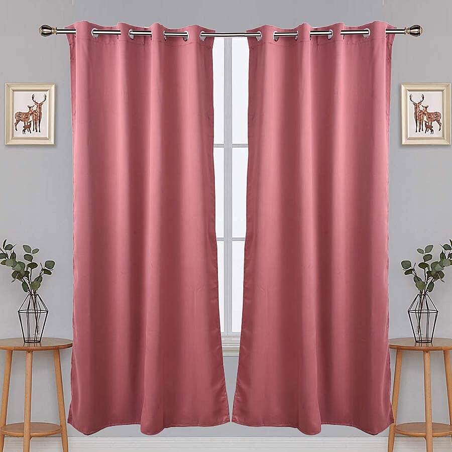 2 Piece Set - Blackout Curtains with Metal Eyelets (Size 140x240cm/Curtain) - Copper Rust Colour