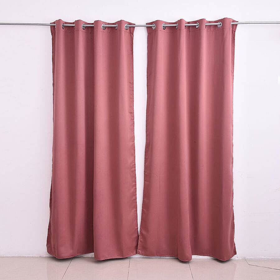 2 Piece Set - Blackout Curtains with Metal Eyelets (Size 140x240cm/Curtain) - Copper Rust Colour