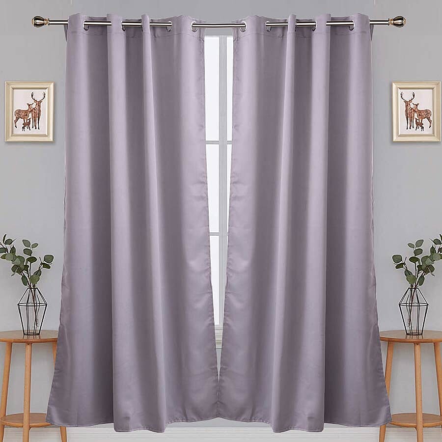 Pair of Thermal Blackout Curtains with 8 Metal Eyelets (Size 140x240cm or 94x55in) - Grey