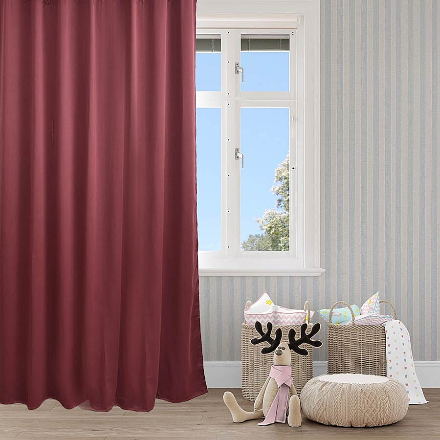 2 Piece Set - Blackout Curtains with Metal Eyelets (Size 140x240cm/Curtain) - Rosewood Colour