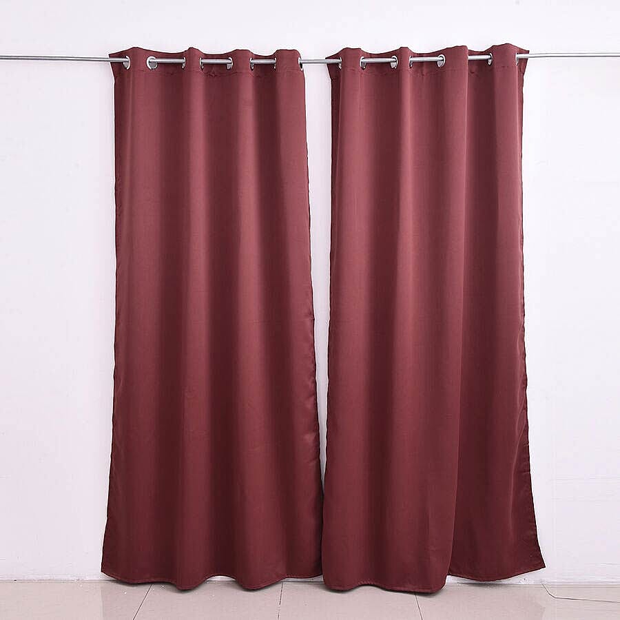 2 Piece Set - Blackout Curtains with Metal Eyelets (Size 140x240cm/Curtain) - Rosewood Colour