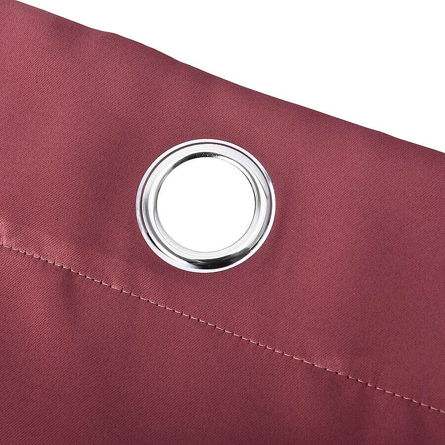2 Piece Set - Blackout Curtains with Metal Eyelets (Size 140x240cm/Curtain) - Rosewood Colour