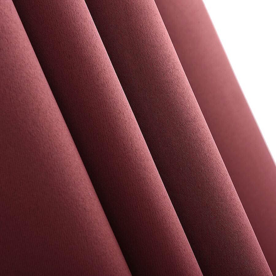 2 Piece Set - Blackout Curtains with Metal Eyelets (Size 140x240cm/Curtain) - Rosewood Colour