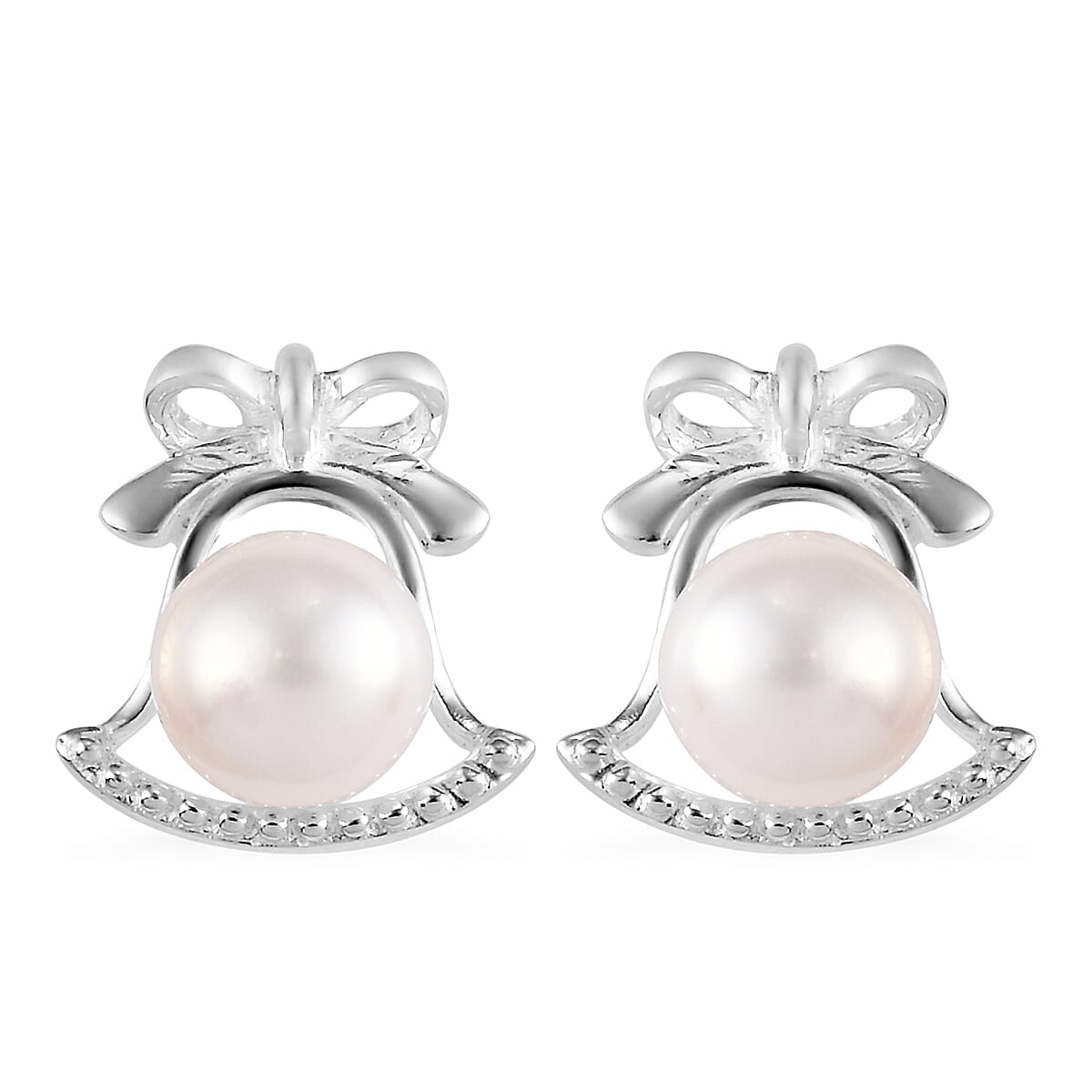 Freshwater Pearl Bell Stud Earrings in Sterling Silver