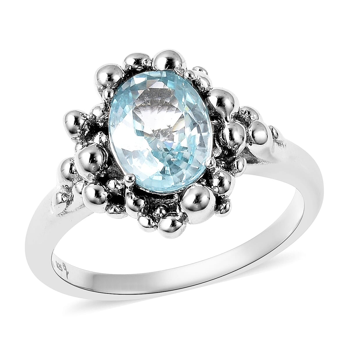 LucyQ Bubble Collection - Ratanakiri Blue Zircon Ring in Rhodium Overlay Sterling Silver 2.79 Ct.