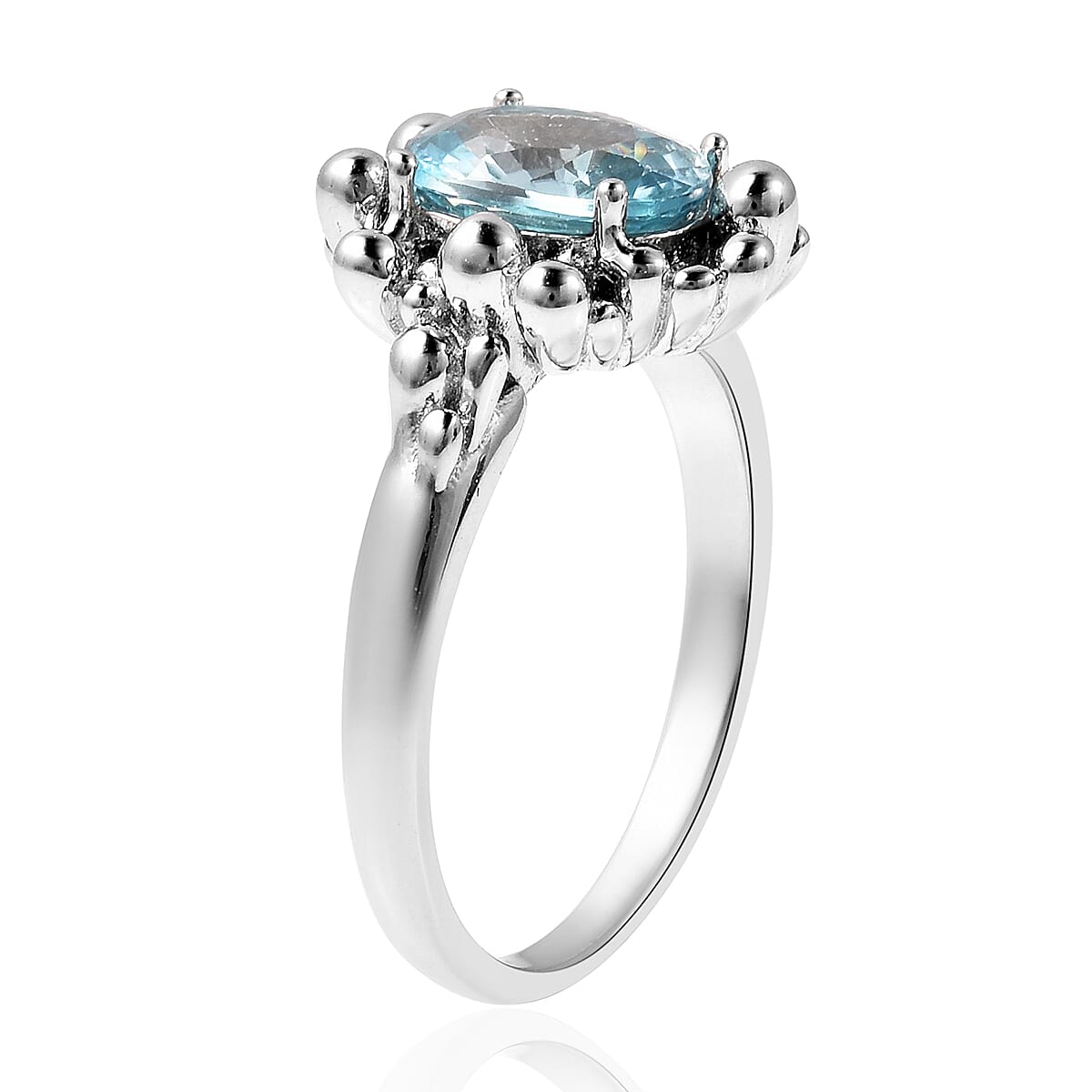 LucyQ Bubble Collection - Ratanakiri Blue Zircon Ring in Rhodium Overlay Sterling Silver 2.79 Ct.
