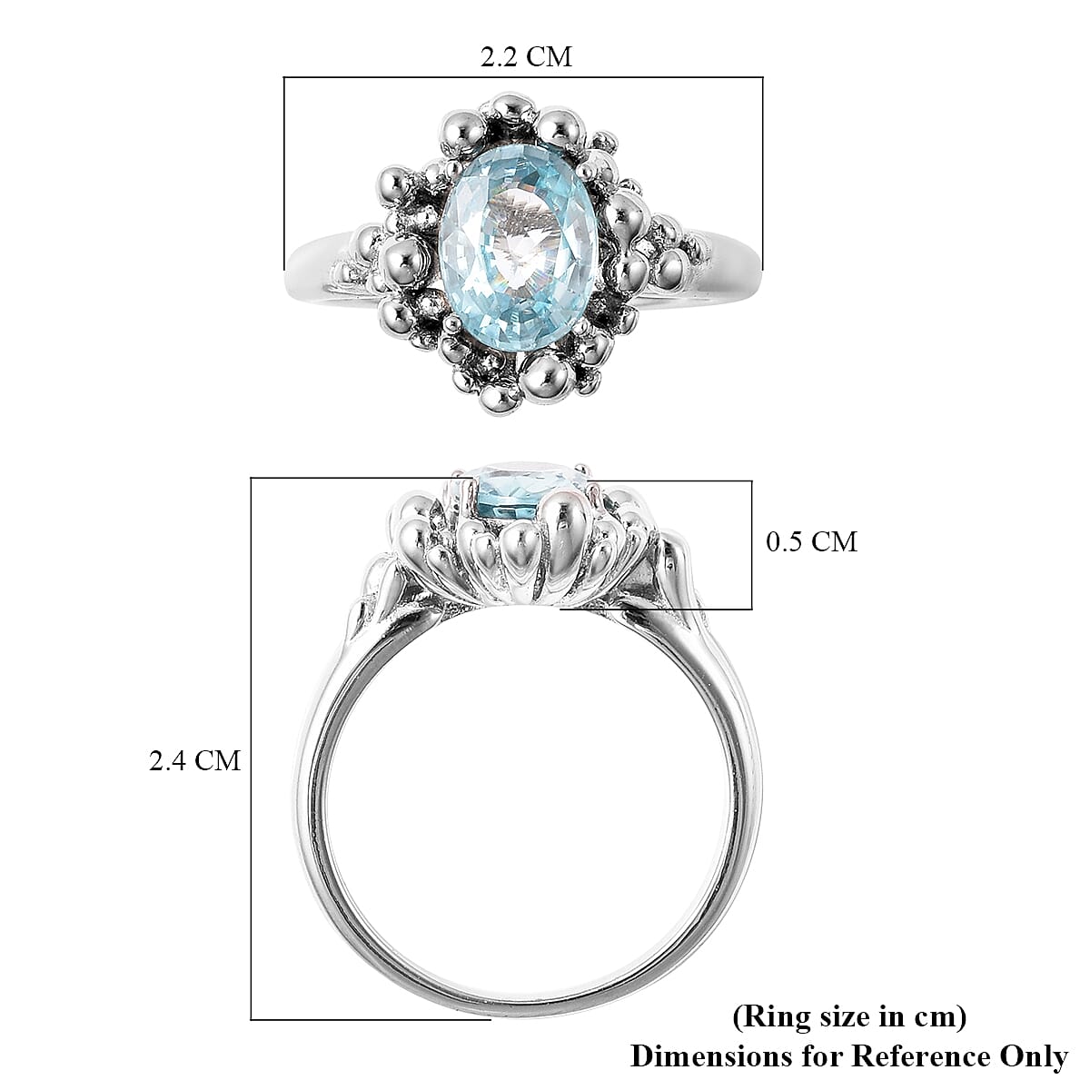 LucyQ Bubble Collection - Ratanakiri Blue Zircon Ring in Rhodium Overlay Sterling Silver 2.79 Ct.