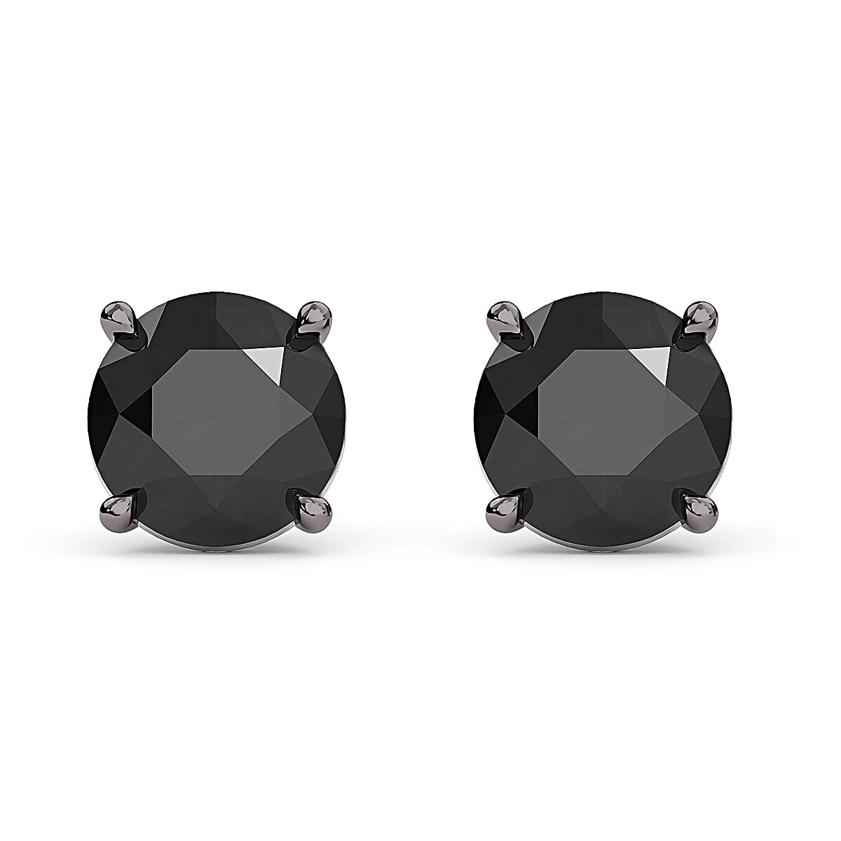 Black Diamond Stud Earrings (with Push Back) in Sterling Silver