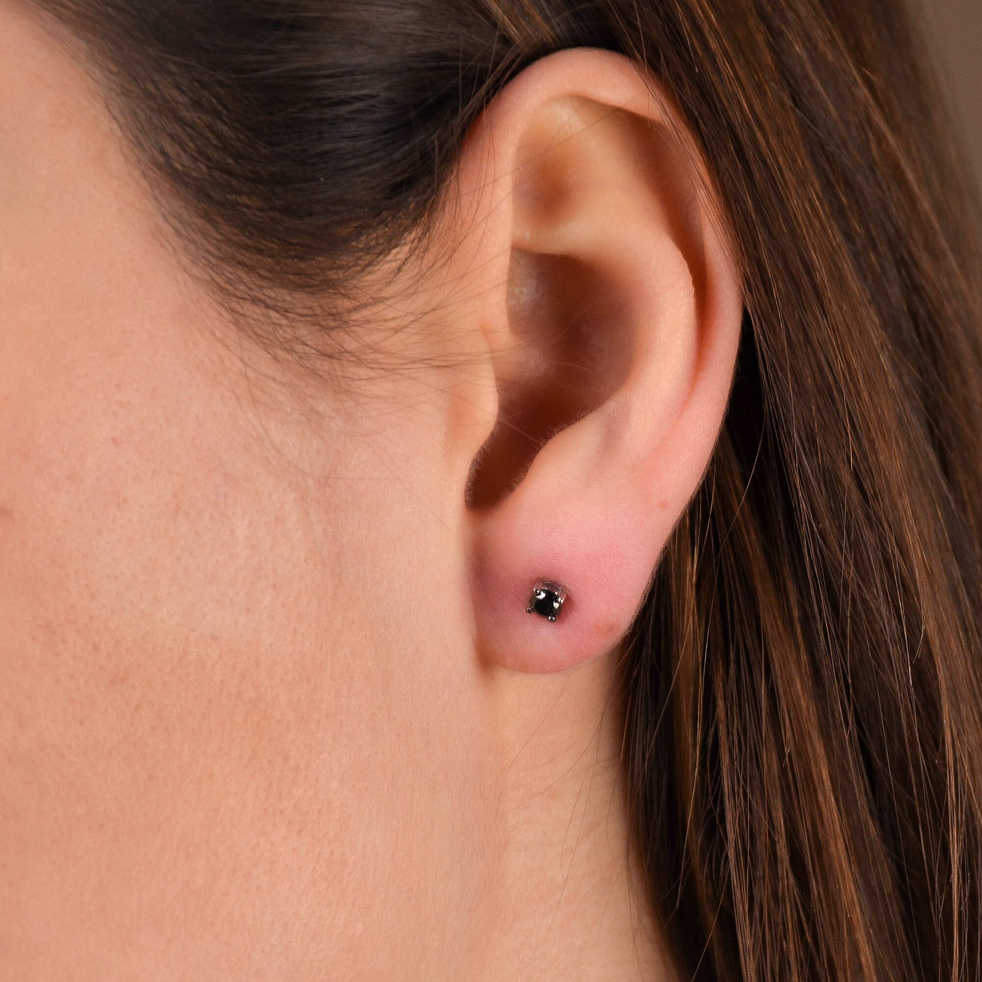 Black Diamond Stud Earrings (with Push Back) in Sterling Silver