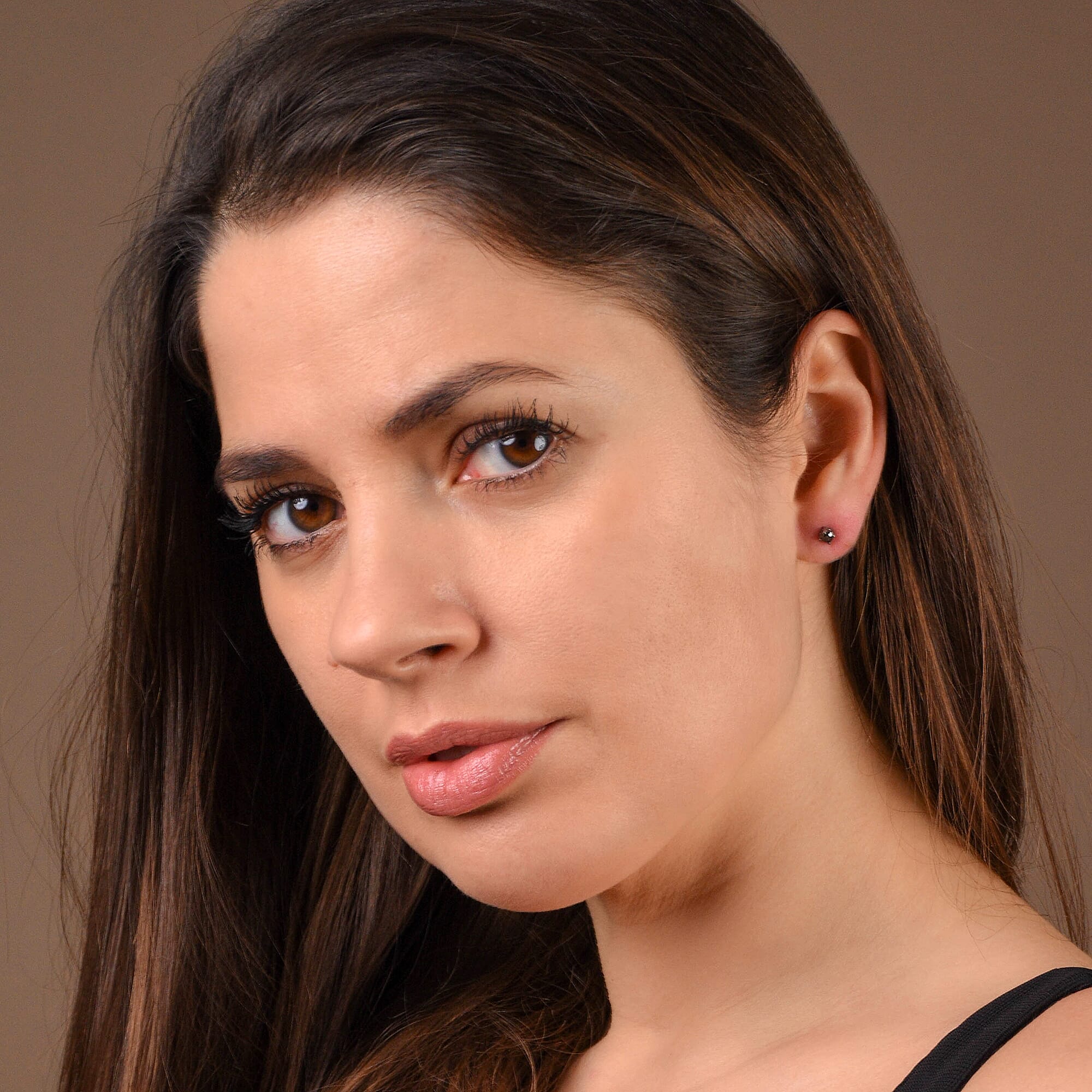 Black Diamond Stud Earrings (with Push Back) in Sterling Silver