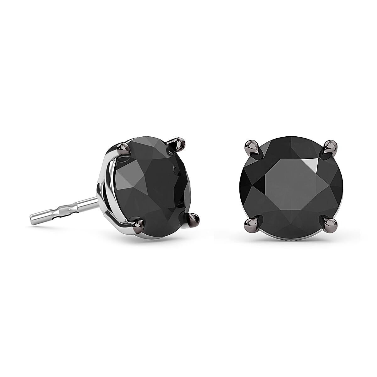 Black Diamond Stud Earrings (with Push Back) in Sterling Silver