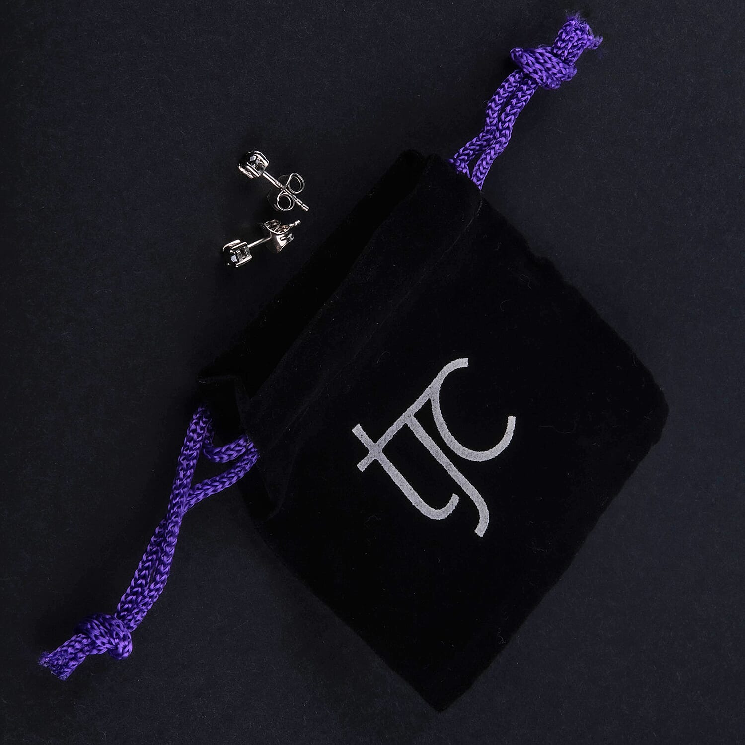 Black Diamond Stud Earrings (with Push Back) in Sterling Silver