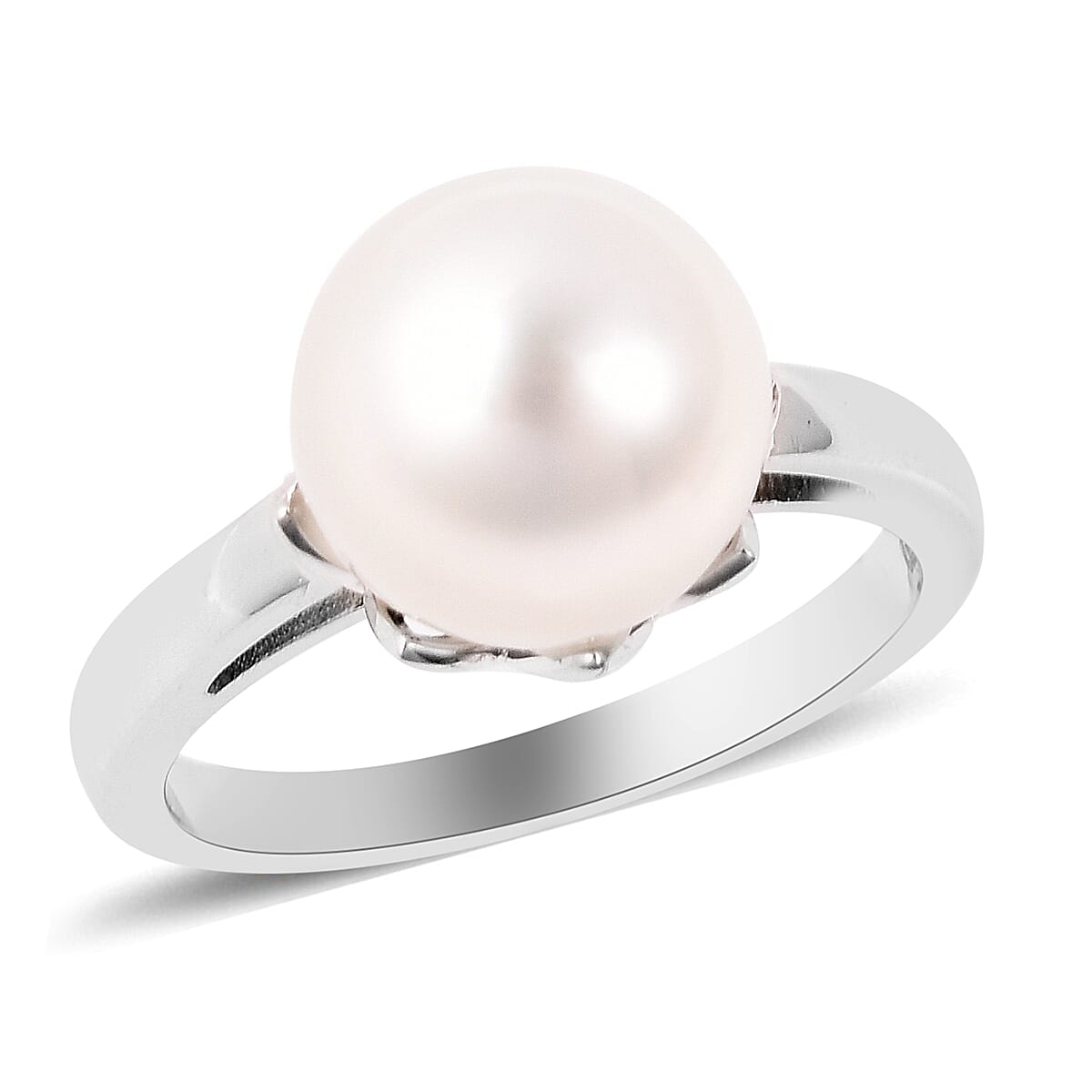 Galatea Pearl - Edison Momento Talking Pearl Ring in Rhodium Overlay Sterling Silver