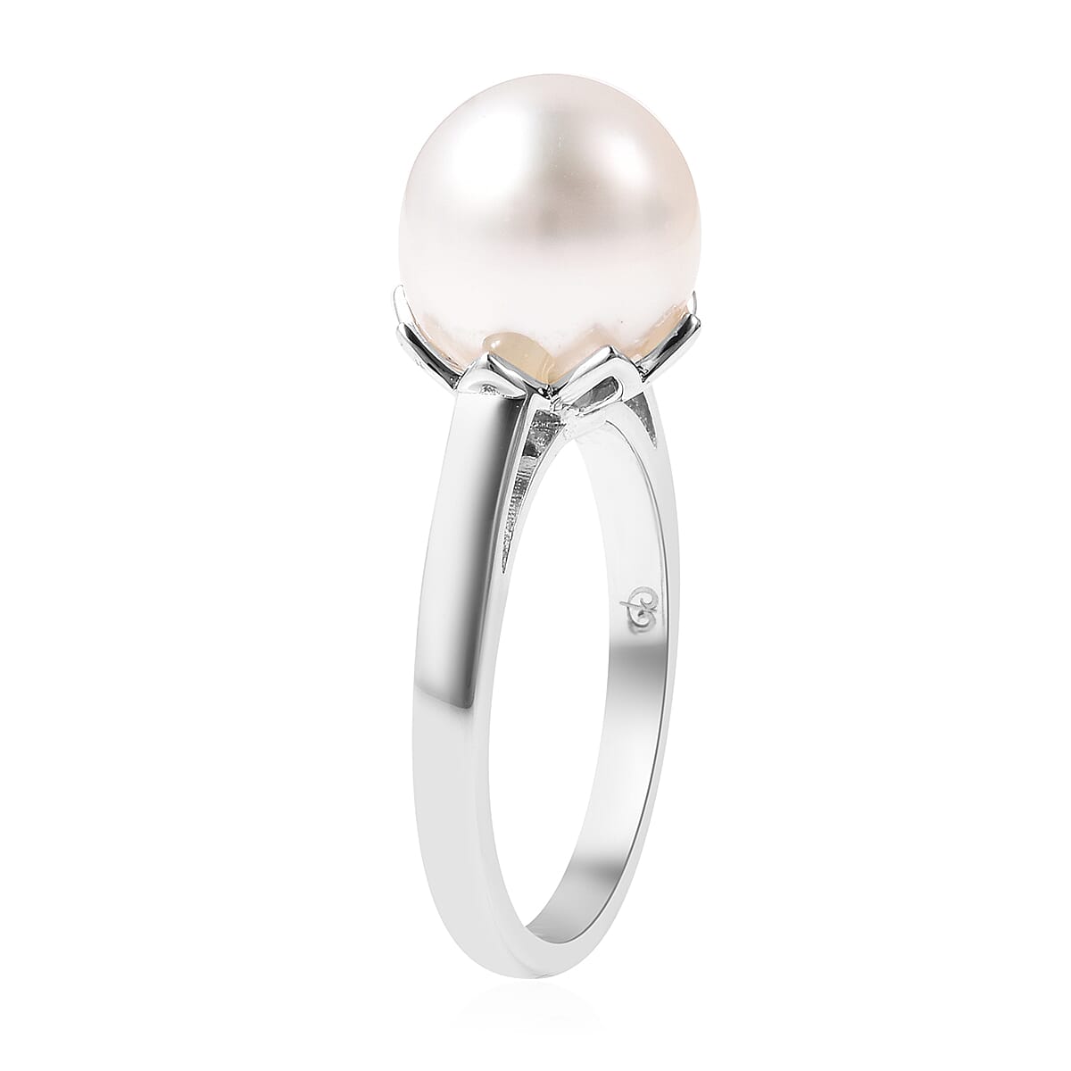 Galatea Pearl - Edison Momento Talking Pearl Ring in Rhodium Overlay Sterling Silver