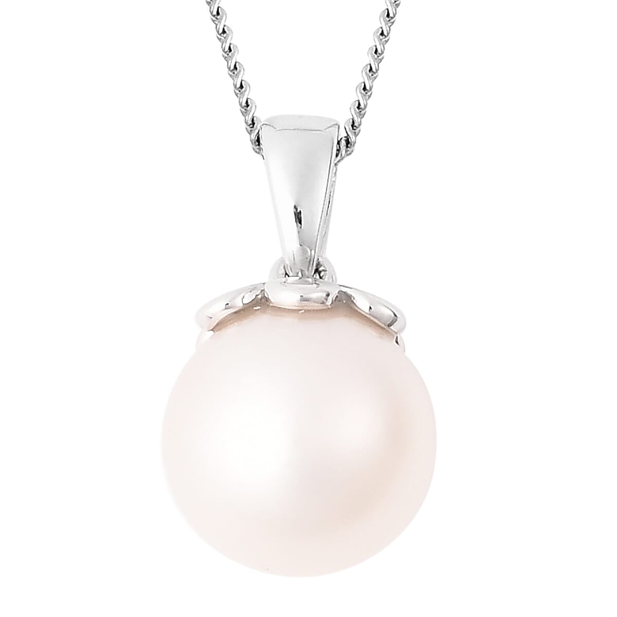 Galatea Pearl - Edison Momento Talking Pearl Pendant With Chain (Size 18) in Rhodium Overlay Sterling Silver