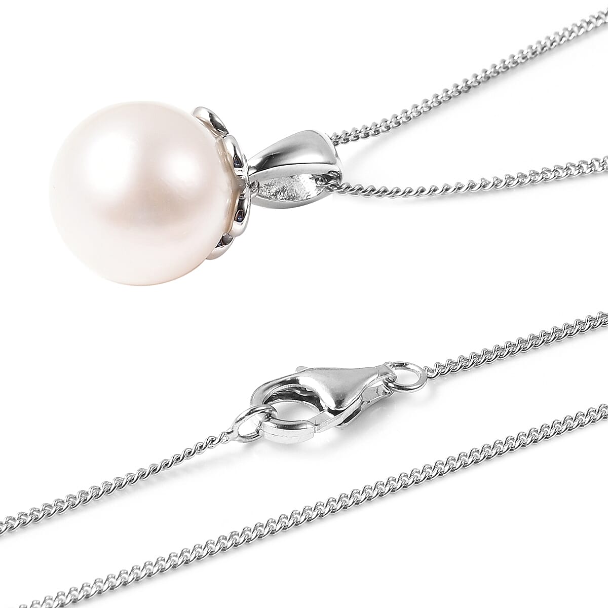 Galatea Pearl - Edison Momento Talking Pearl Pendant With Chain (Size 18) in Rhodium Overlay Sterling Silver