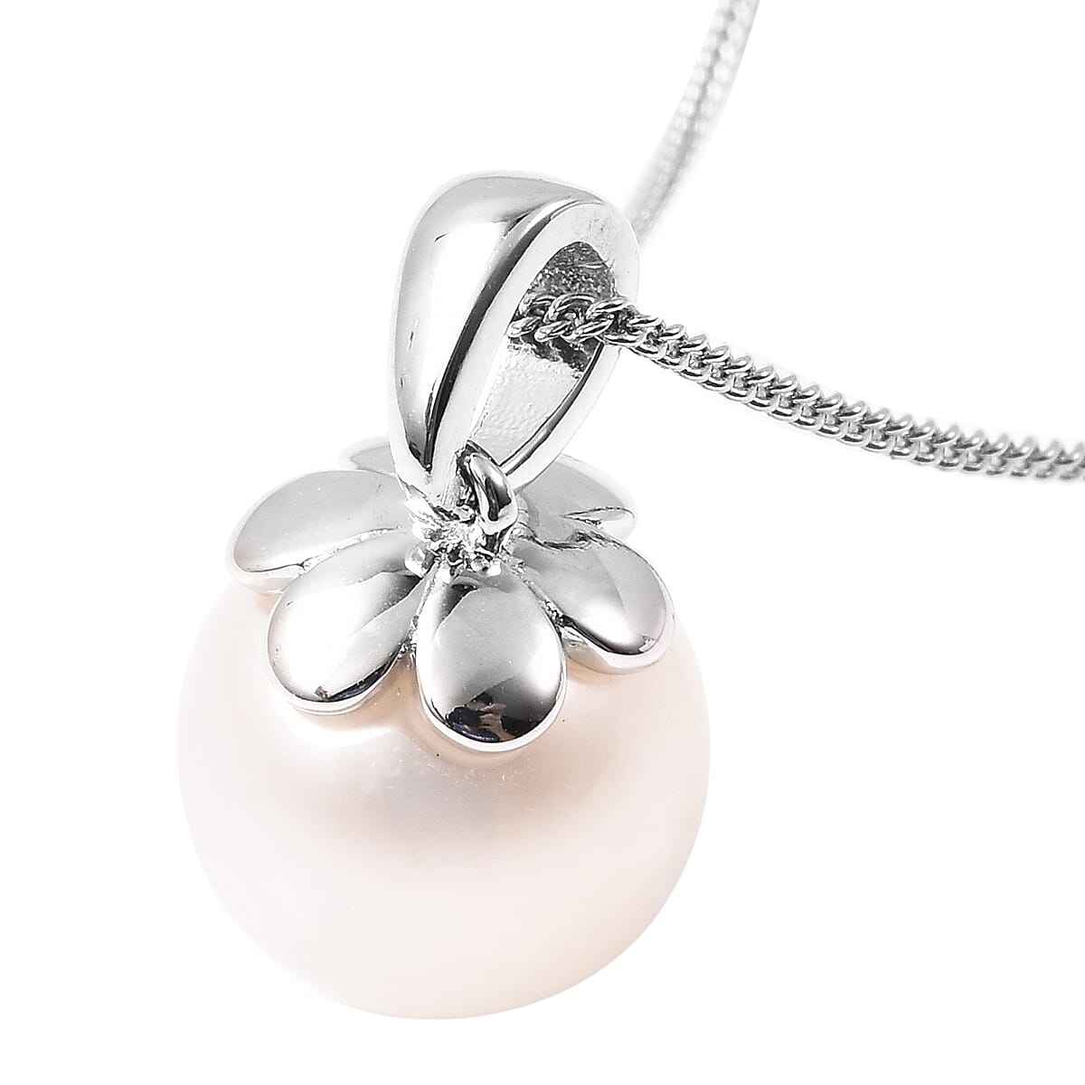 Galatea Pearl - Edison Momento Talking Pearl Pendant With Chain (Size 18) in Rhodium Overlay Sterling Silver