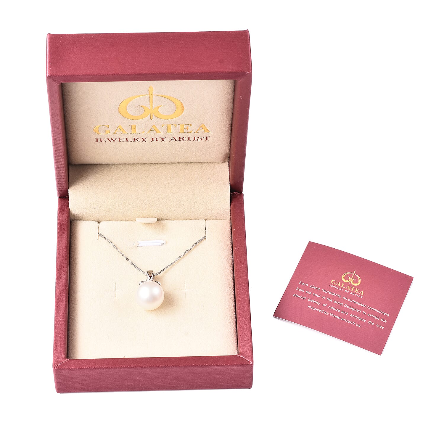 Galatea Pearl - Edison Momento Talking Pearl Pendant With Chain (Size 18) in Rhodium Overlay Sterling Silver