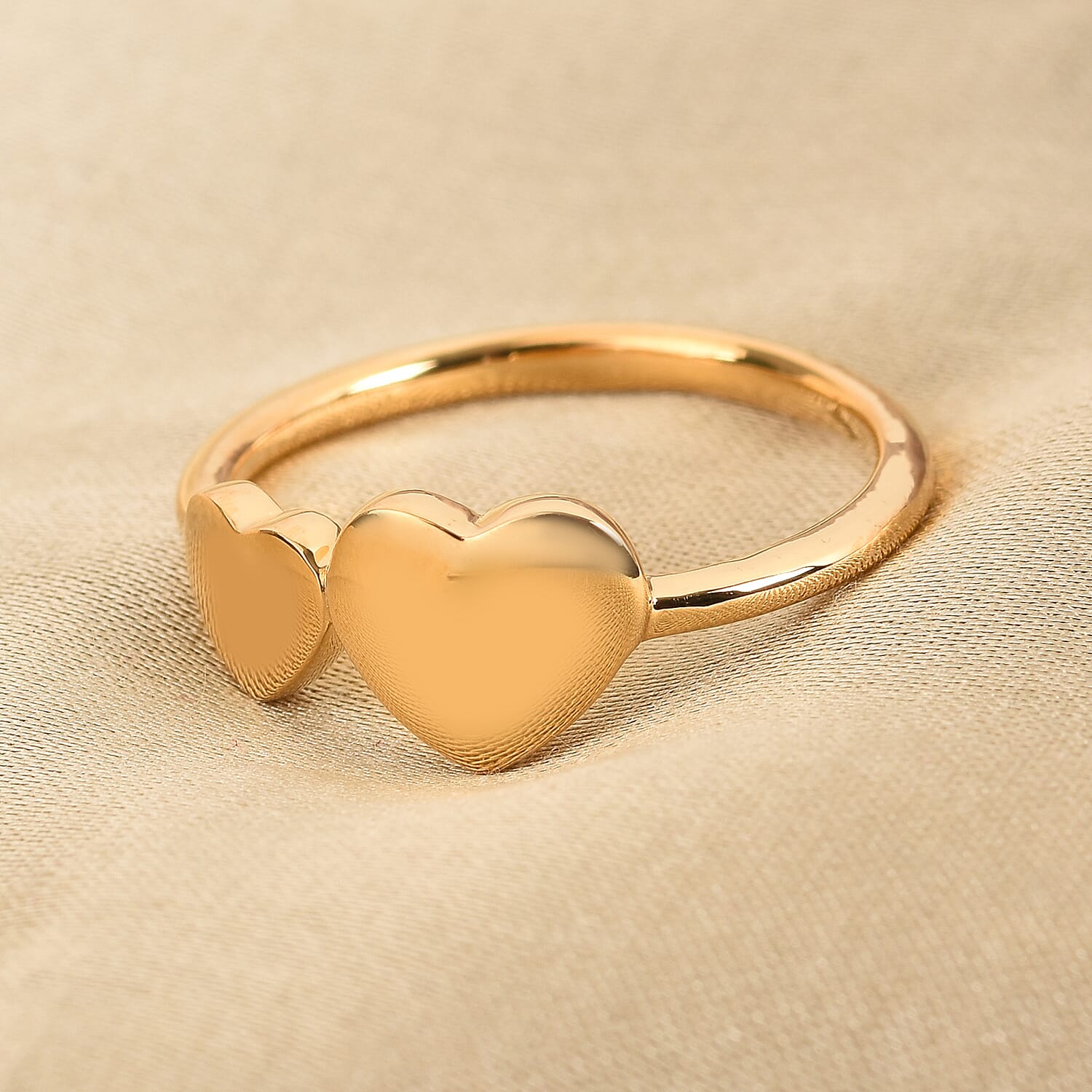 14K Gold Overlay Sterling Silver Hearts Ring