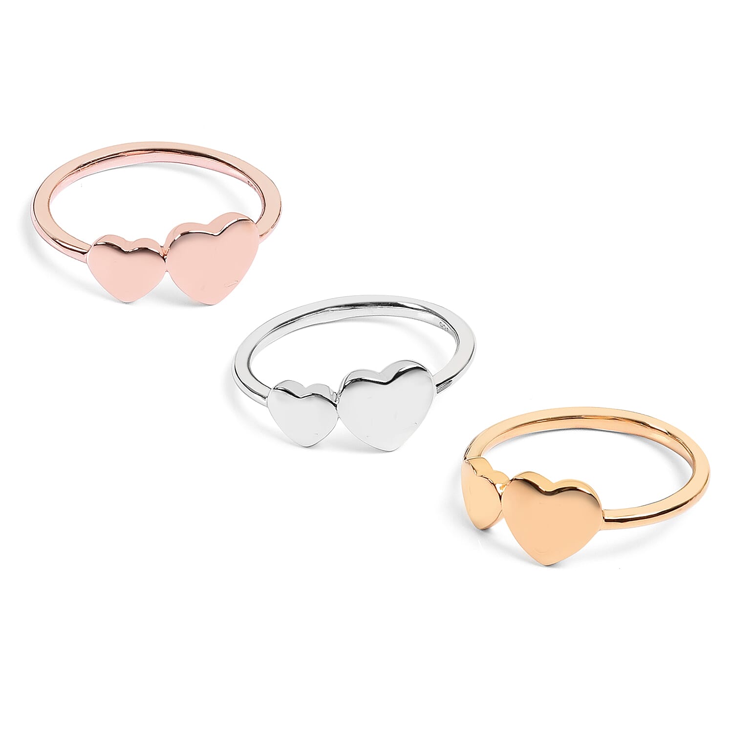 14K Gold Overlay Sterling Silver Hearts Ring