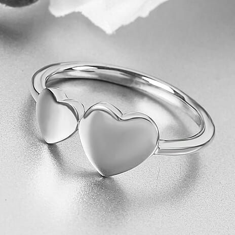 Hearts Ring in Platinum Overlay Sterling Silver