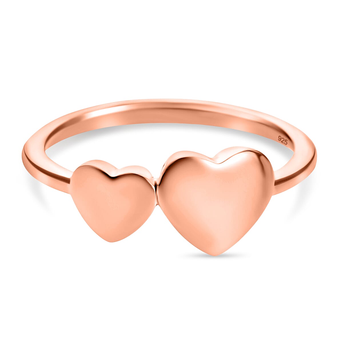 Rose Gold Overlay Sterling Silver Hearts Ring
