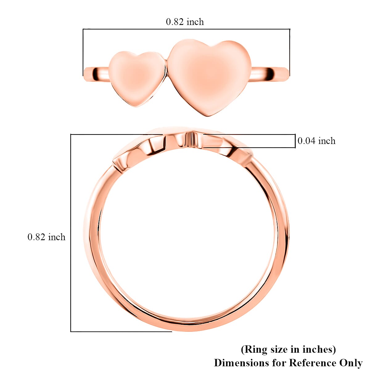 Rose Gold Overlay Sterling Silver Hearts Ring