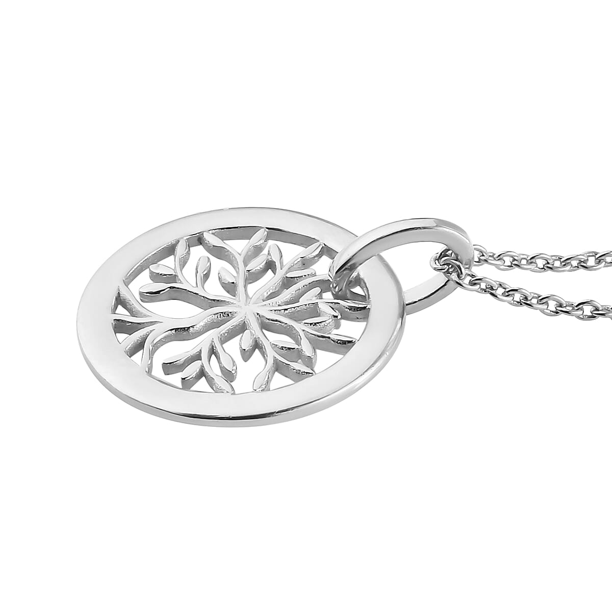 Platinum Overlay Sterling Silver Tree of Life Pendant with Chain (Size 20) with Lobster Lock, Silver Wt. 5.37 Gms