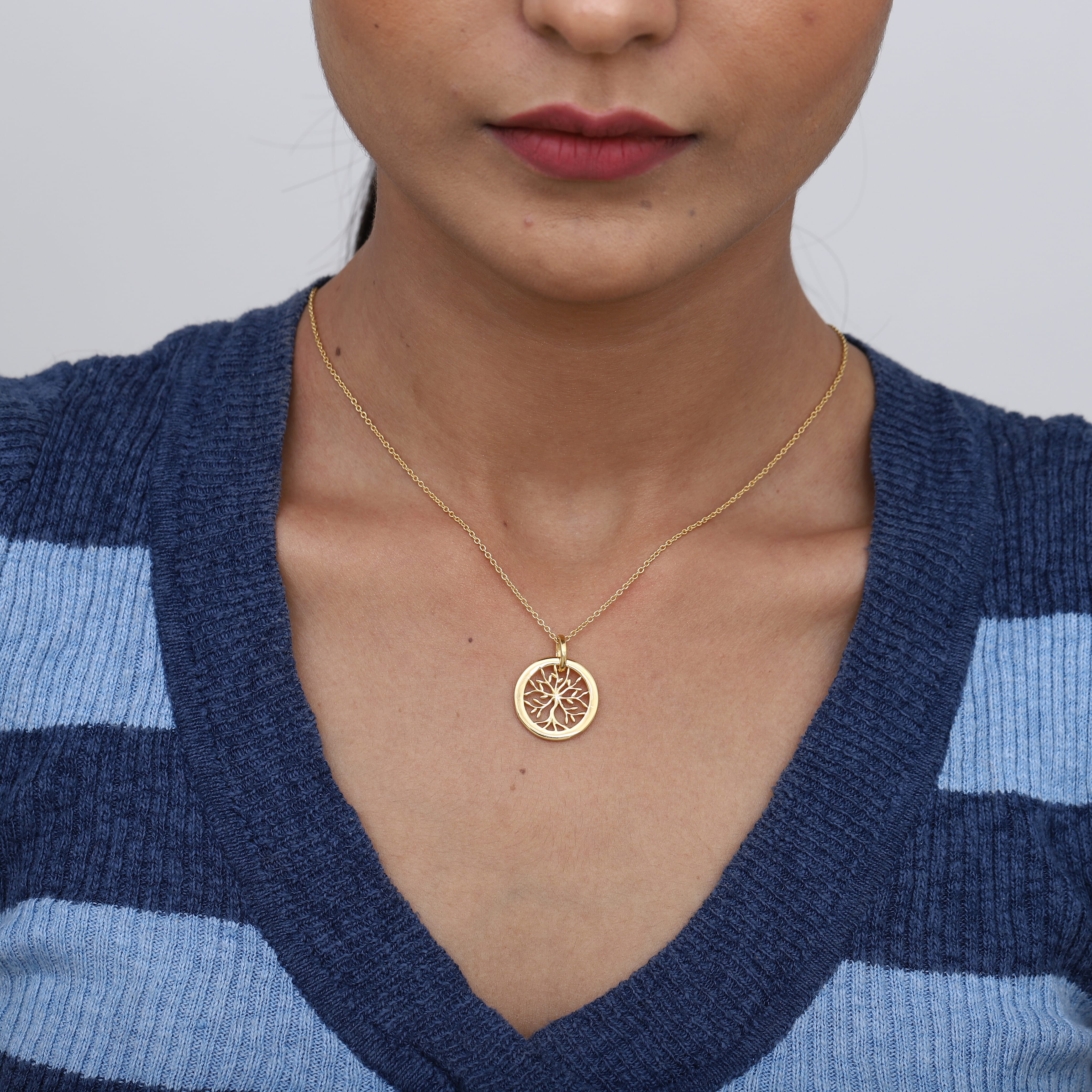 14K Yellow Gold Overlay Sterling Silver Tree of Life Pendant with Chain (Size 18), Silver Wt. 5.24 Gms