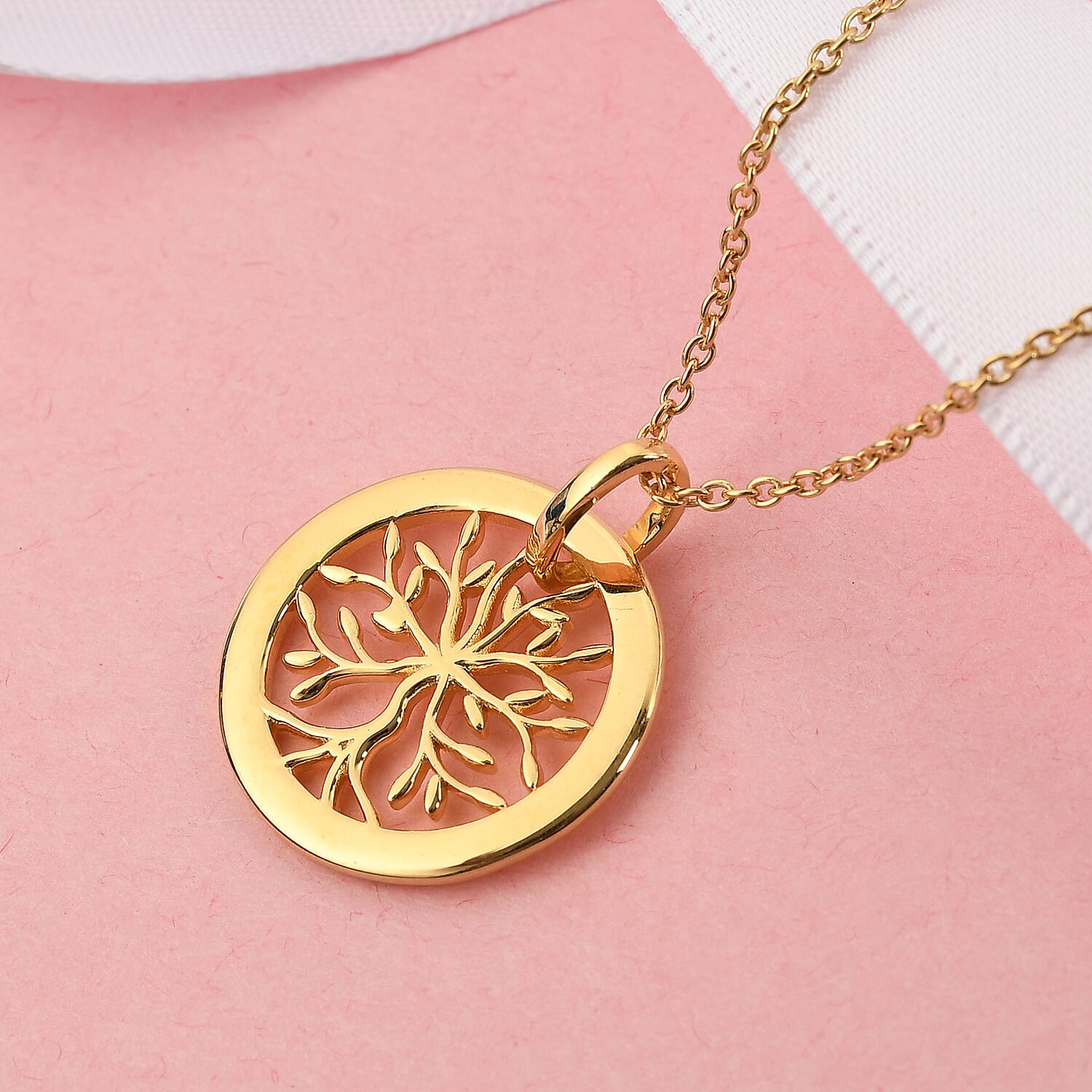 14K Yellow Gold Overlay Sterling Silver Tree of Life Pendant with Chain (Size 18), Silver Wt. 5.24 Gms