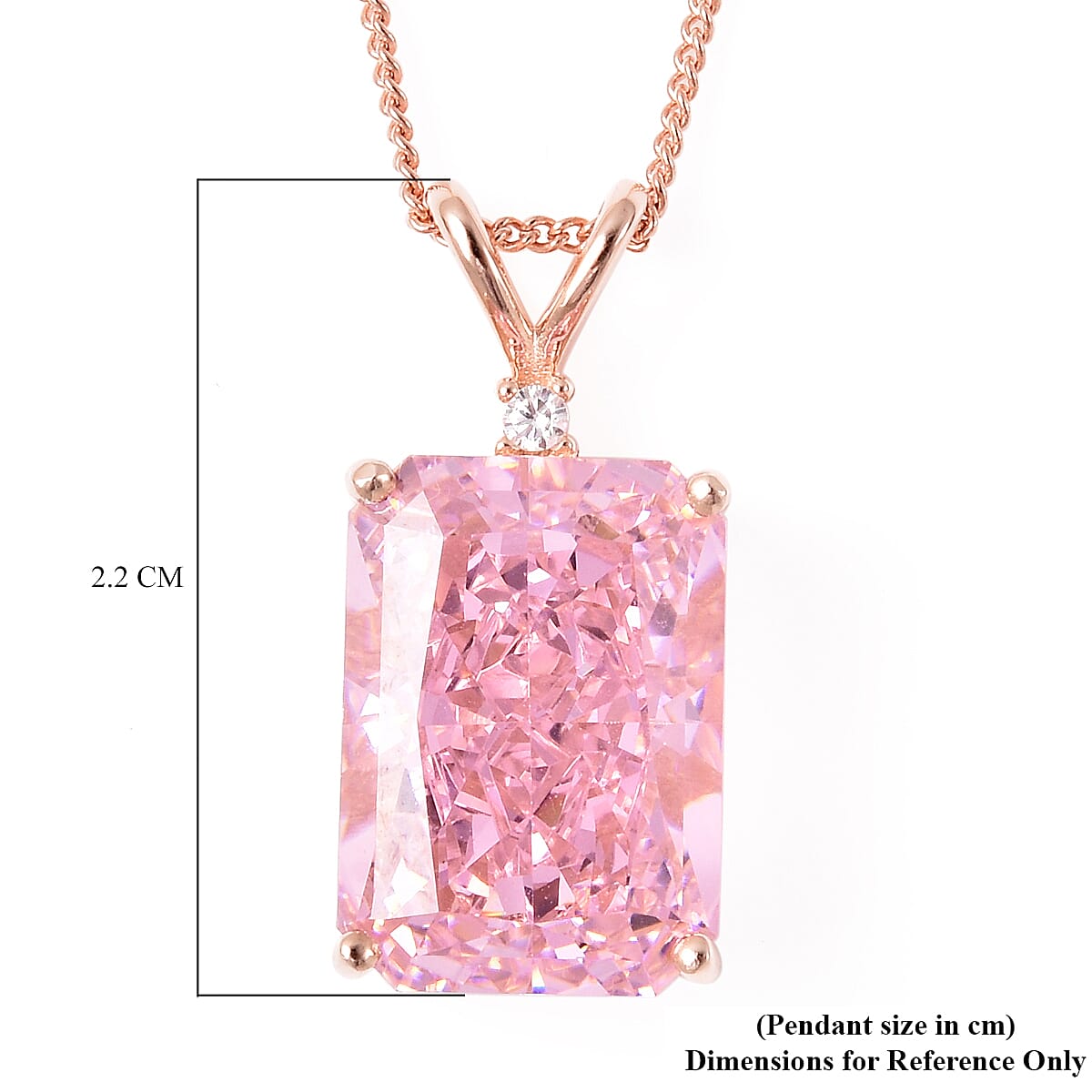 ELANZA Simulated Pink Sapphire and Simulated Diamond Pendant With Chain in Rose Gold Overlay Sterling Silver, Silver wt. 8.74 Gms