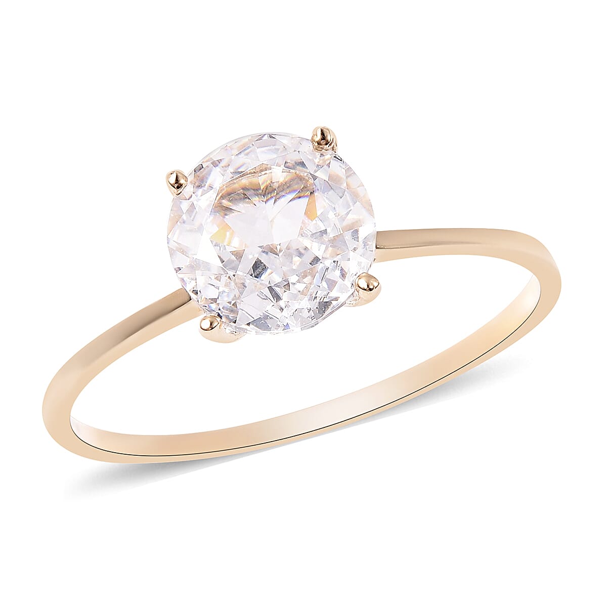 One Time Deal- 9K Yellow Gold AAAA Radiant Cut Cubic Zirconia (Rnd 8mm) Solitaire Ring Eq Ct Wt 2.00 Carats