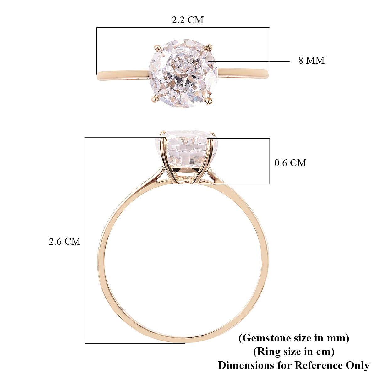 One Time Deal- 9K Yellow Gold AAAA Radiant Cut Cubic Zirconia (Rnd 8mm) Solitaire Ring Eq Ct Wt 2.00 Carats