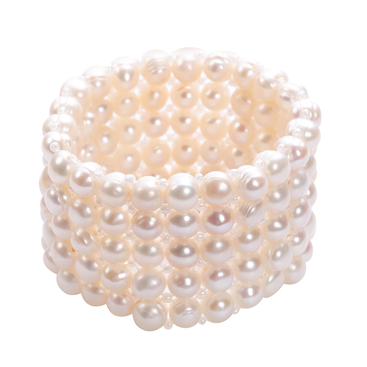 Freshwater White Pearl and Simulated White Diamond Stretchable Bracelet
