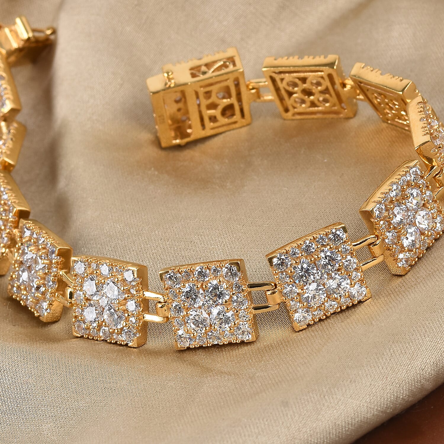 Lustro Stella 14K Gold Overlay Sterling Silver Bracelet (Size 7.5) Made with Finest CZ 28.38 Ct.