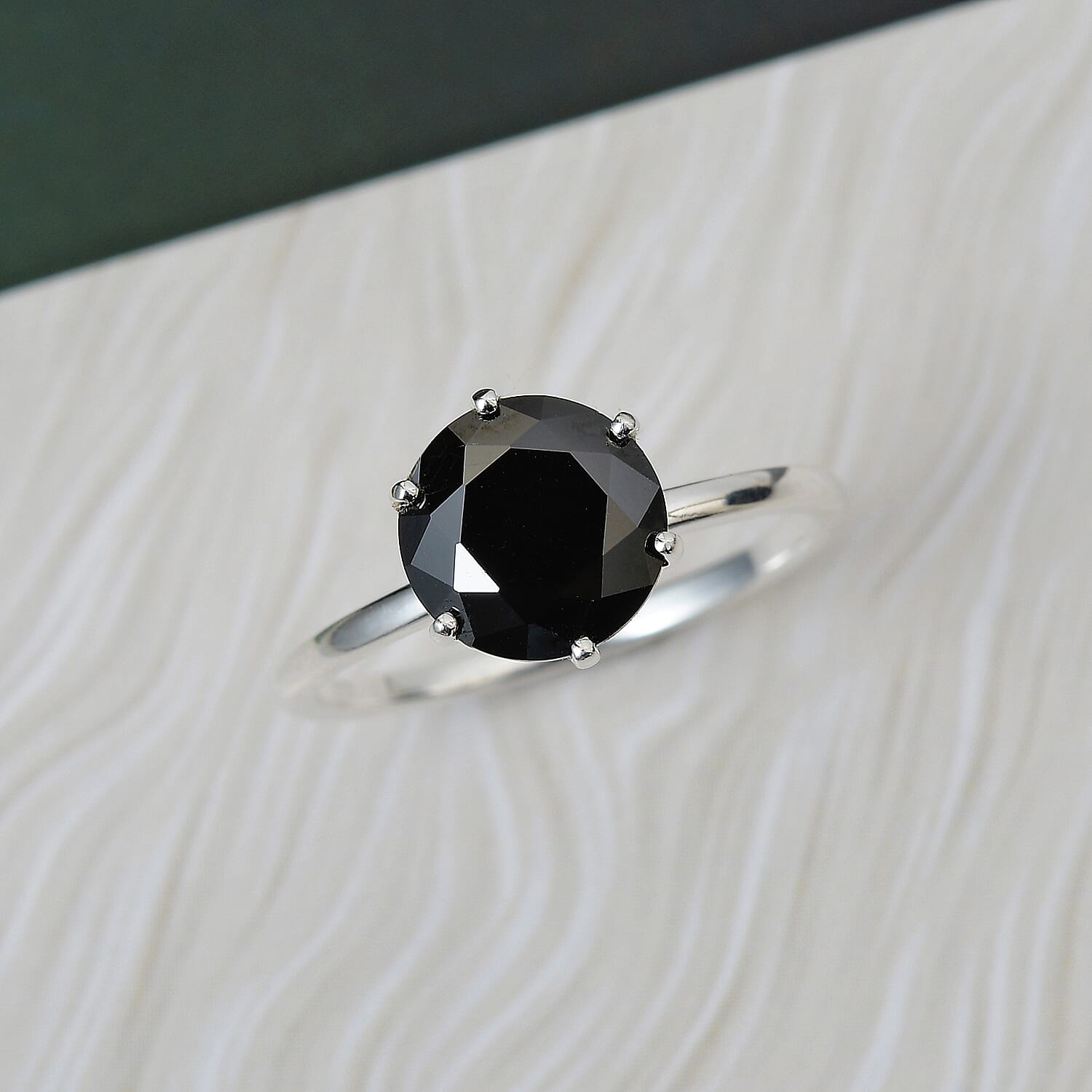 ELANZA Simulated Black Spinel Solitaire Ring in Sterling Silver