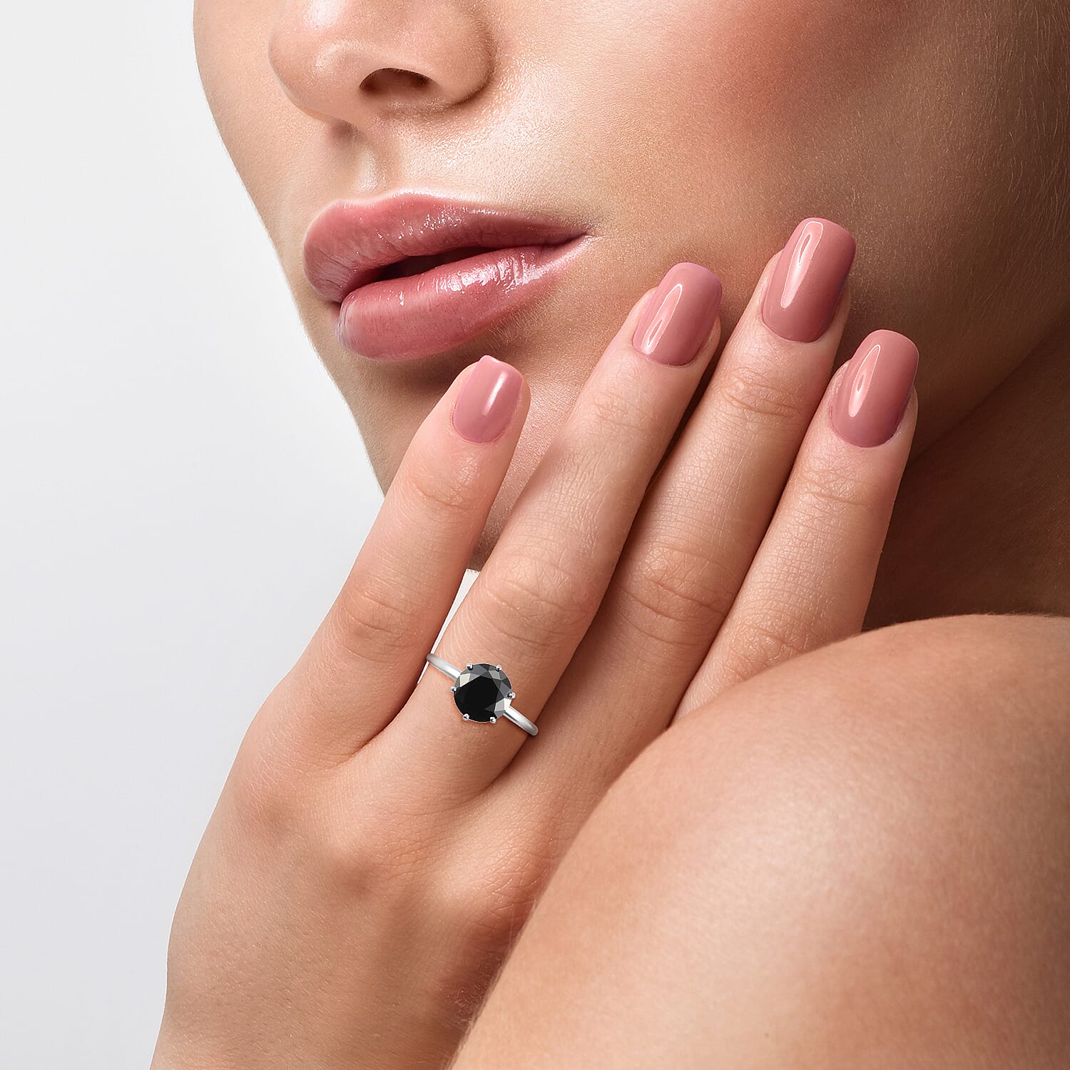 ELANZA Simulated Black Spinel Solitaire Ring in Sterling Silver
