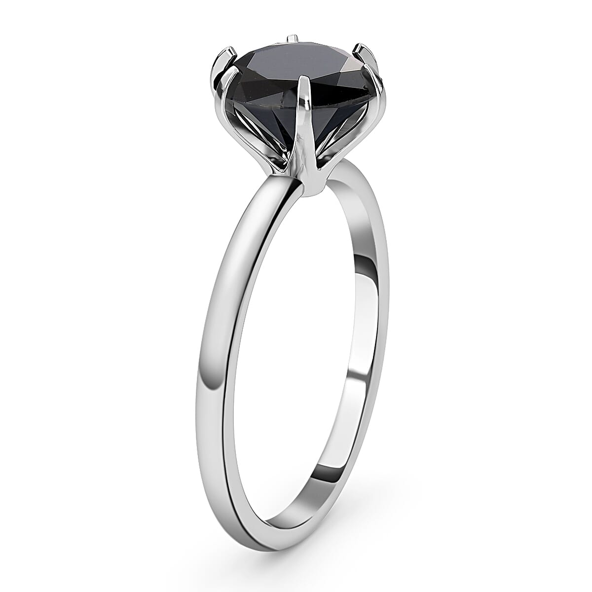 ELANZA Simulated Black Spinel Solitaire Ring in Sterling Silver