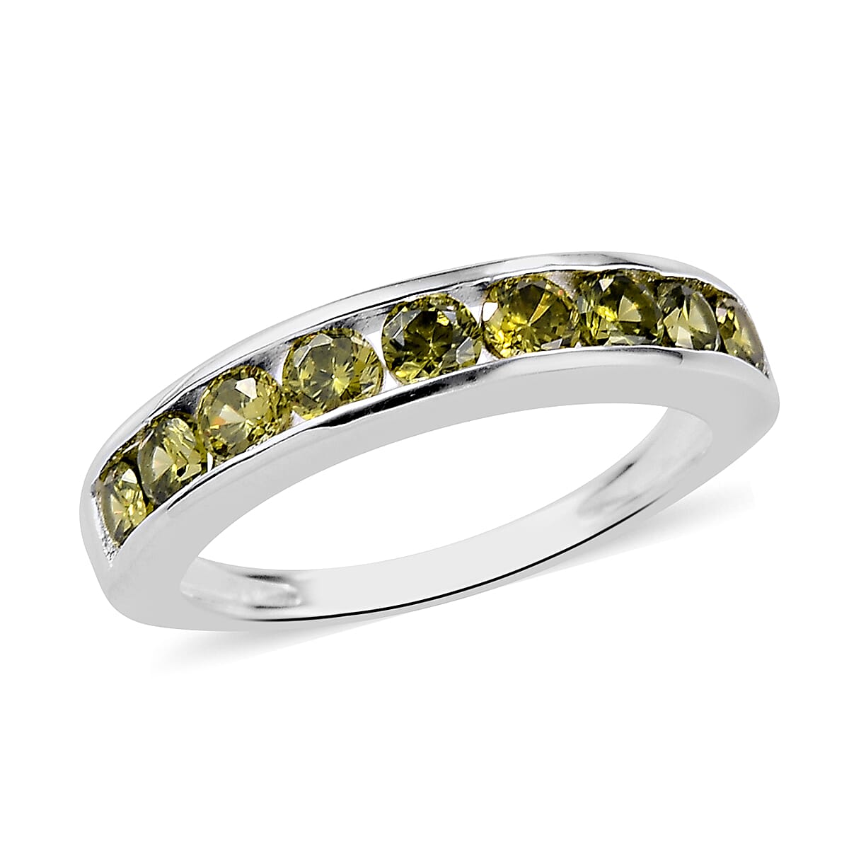 ELANZA AA Simulated Peridot Half Eternity Band Ring in Sterling Silver 1.15 Ct.