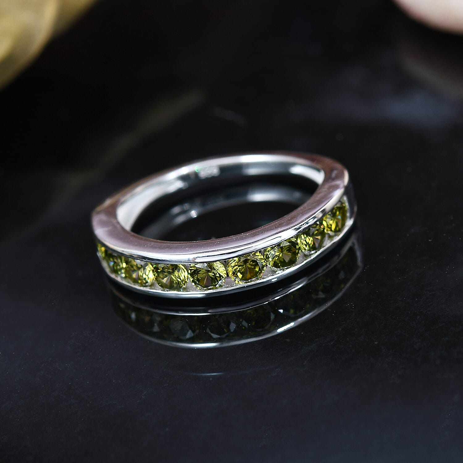 ELANZA AA Simulated Peridot Half Eternity Band Ring in Sterling Silver 1.15 Ct.