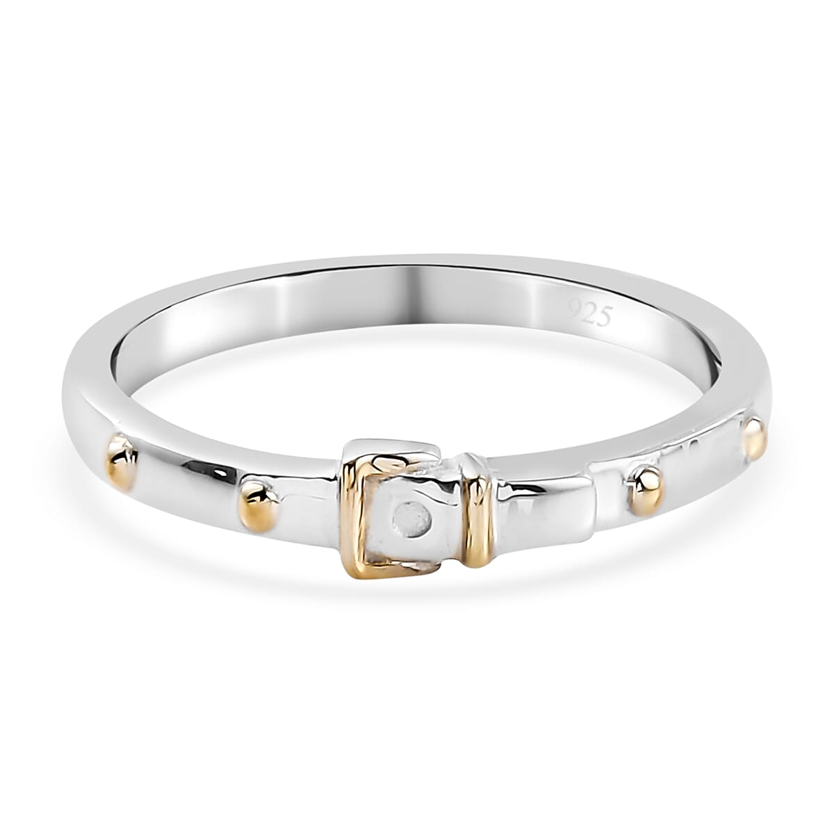 Platinum and Yellow Gold Overlay Sterling Silver Belt Buckle Band Ring