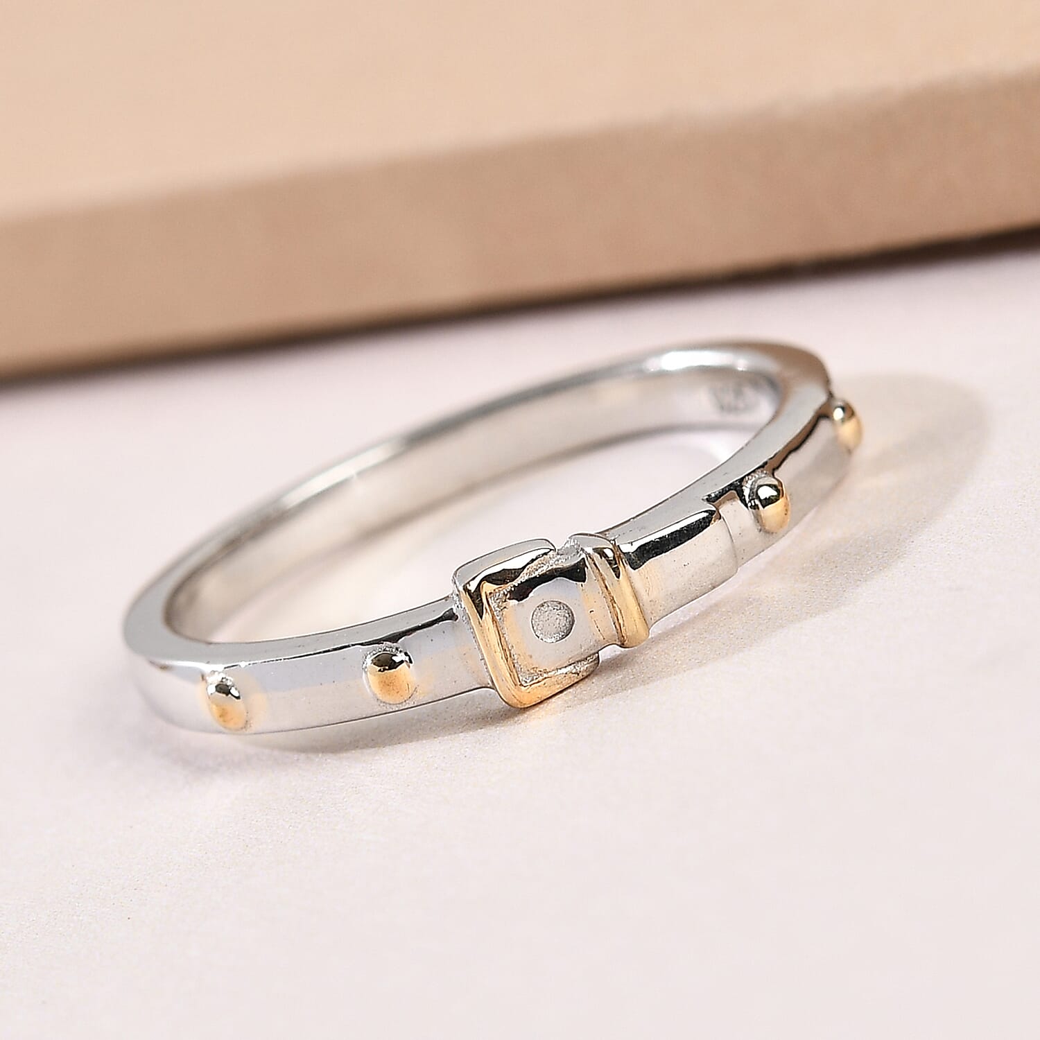 Platinum and Yellow Gold Overlay Sterling Silver Belt Buckle Band Ring