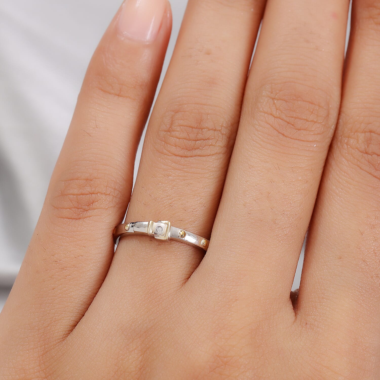 Platinum and Yellow Gold Overlay Sterling Silver Belt Buckle Band Ring