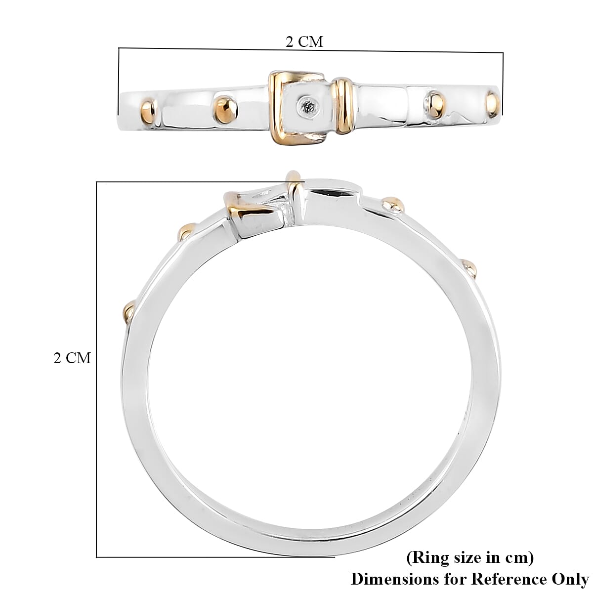 Platinum and Yellow Gold Overlay Sterling Silver Belt Buckle Band Ring