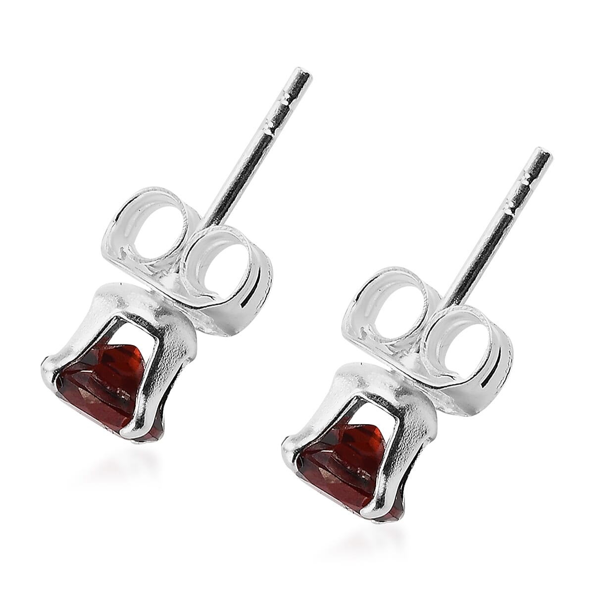 Set of 3 - Hebei Peridot, Mozambique Garnet, Brazilian Smoky Quartz Stud Earrings (with Push Back) in Sterling Silver