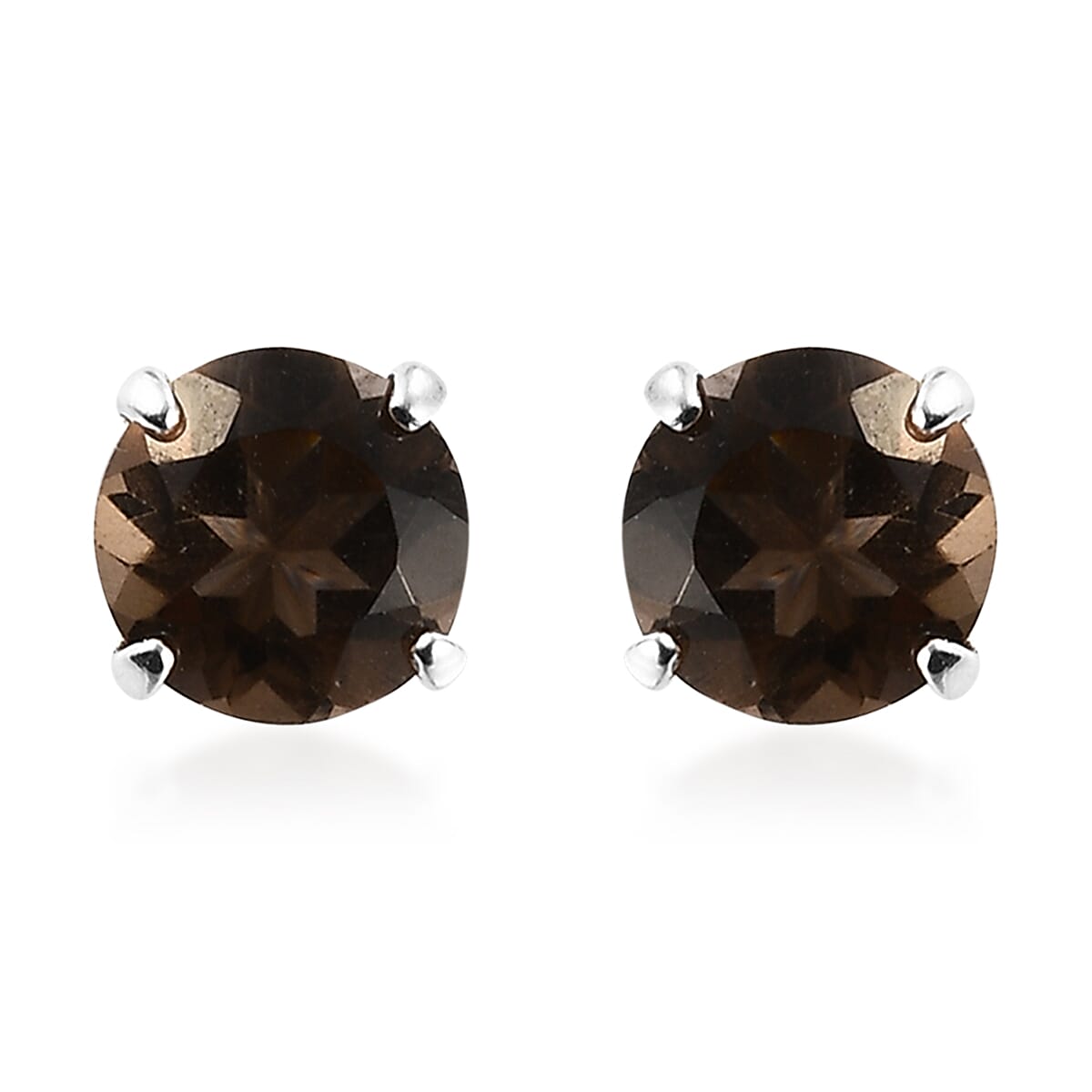 Set of 3 - Hebei Peridot, Mozambique Garnet, Brazilian Smoky Quartz Stud Earrings (with Push Back) in Sterling Silver