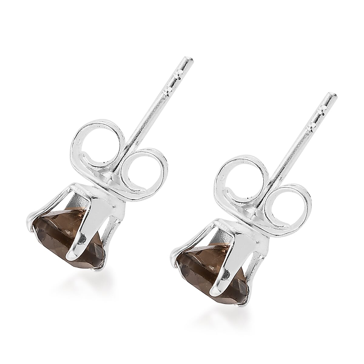 Set of 3 - Hebei Peridot, Mozambique Garnet, Brazilian Smoky Quartz Stud Earrings (with Push Back) in Sterling Silver