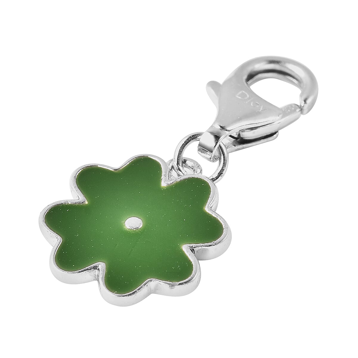 Charmes De Memoire Sterling Silver Green Enamelled Four Leaf Clover Charm