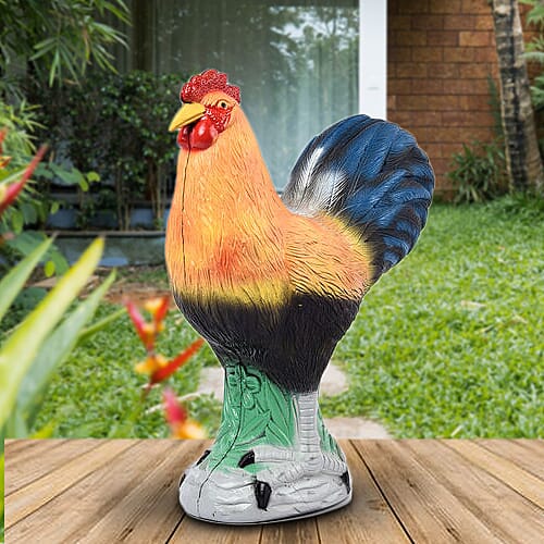 Cockerel Garden Decoration, Orange, Black and Blue
